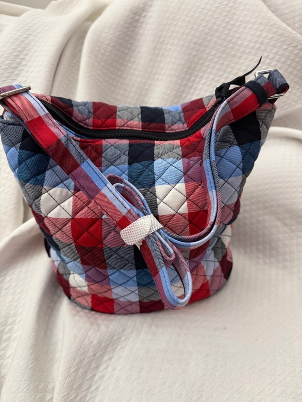 Vera Bradley Patriotic Plaid Bucket Crossbody Bag NWT Quilted Cotton Red Blue - Picture 3 of 10